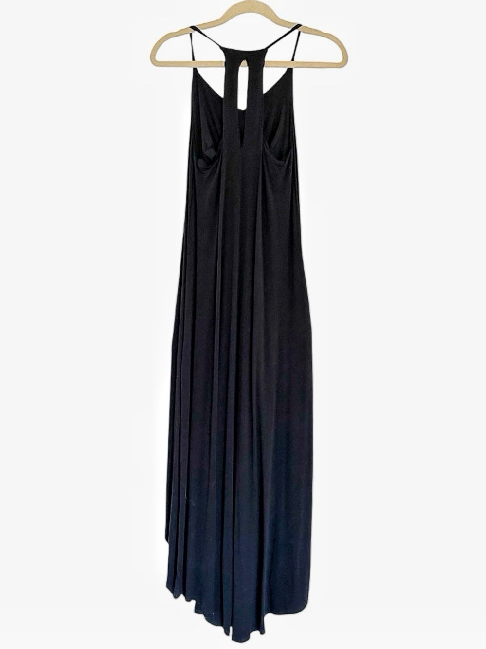 Nicole Miller High Low Maxi Dress Size Small Black Rayon Spandex Stretch - Picture 2 of 5